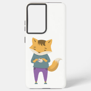 Cute fox with cup of tea samsung galaxy case