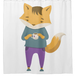 Cute fox with cup of tea shower curtain