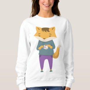Cute fox with cup of tea sweatshirt