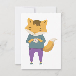 Cute fox with cup of tea thank you card