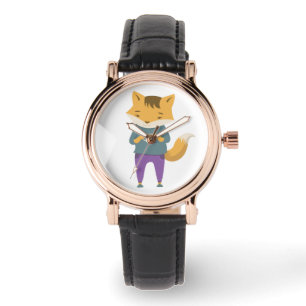 Cute fox with cup of tea watch
