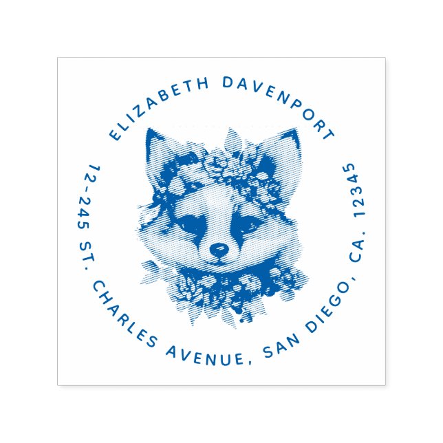 Cute Fox with Floral Crown Illustration Address Self-inking Stamp (Design)