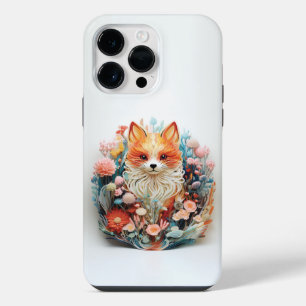 Cute Fox with flowers 3D Paper Cutout iPhone 14 Pro Max Case