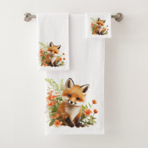 Cute Fox with Flowers Bath Towel Set