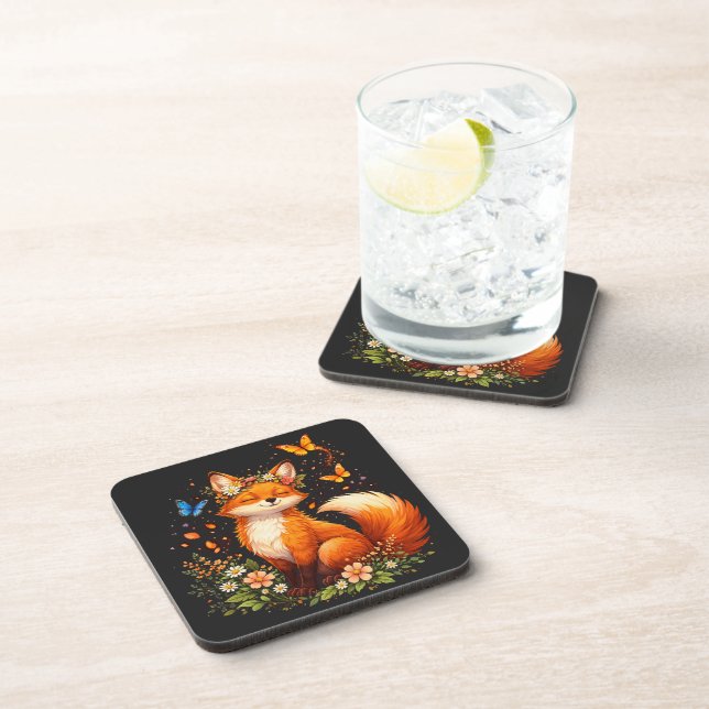 Cute Fox With Flowers Coaster (Right Side)