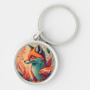 Cute Fox with flowers - Jenny Key Ring