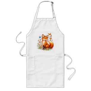 Cute Fox With Flowers Long Apron