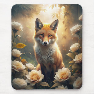 Cute Fox with Flowers Mouse Mat