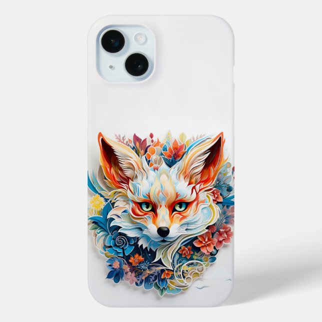 Cute Fox with flowers Paper Cutout Case-Mate iPhone Case (Back)