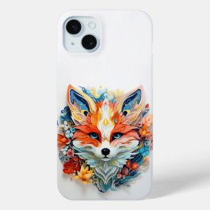 Cute Fox with flowers Paper Cutout iPhone 15 Mini Case