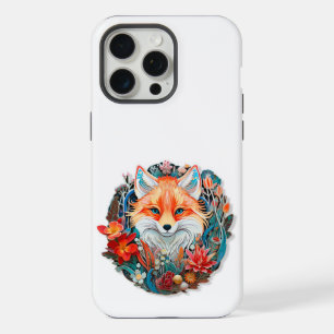 Cute Fox with flowers Paper Cutout iPhone 15 Pro Max Case