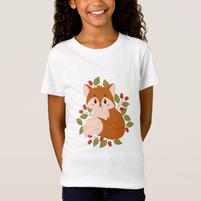 Cute fox with flowers T-Shirt (Front)