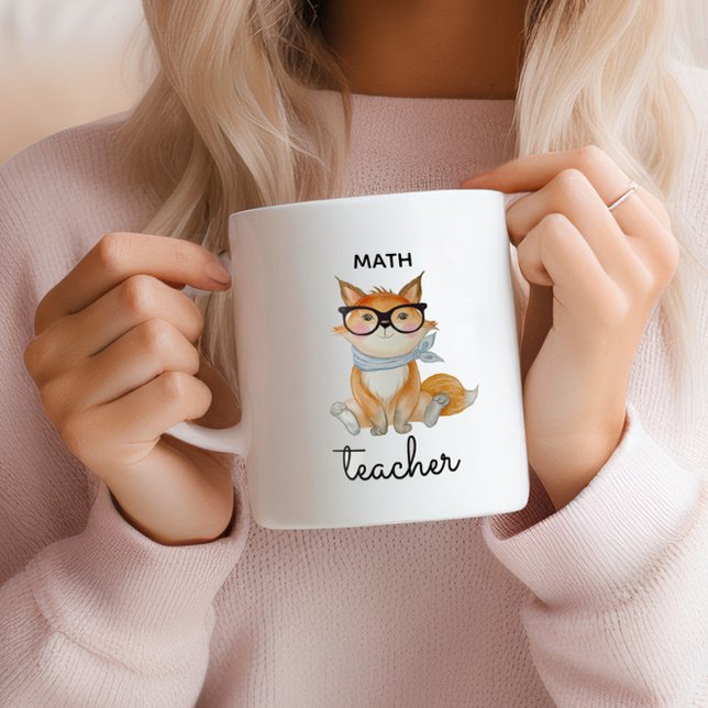 Cute Fox with Glasses Math Teacher Custom Two-Tone Coffee Mug (Creator Uploaded)