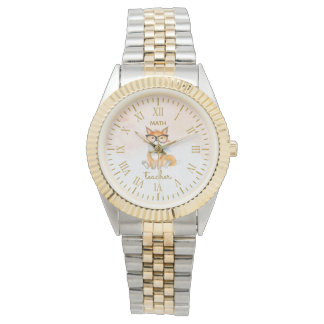 Cute Fox with Glasses Math Teacher Roman Numerals  Watch