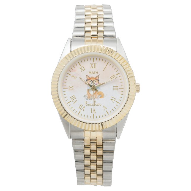 Cute Fox with Glasses Math Teacher Roman Numerals  Watch (Front)