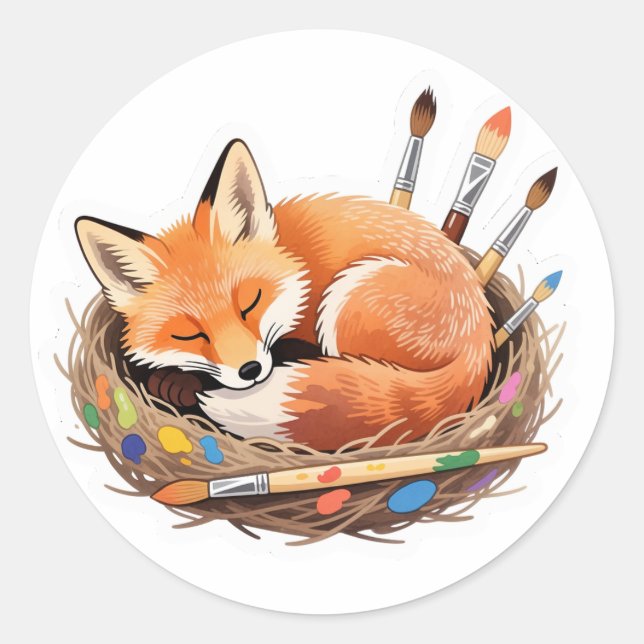 Cute fox with paintbrushes Sticker (Front)