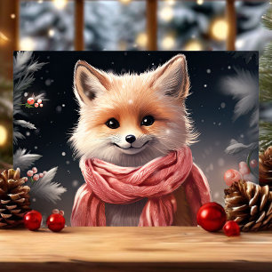 Cute Fox with Scarf Christmas Holiday Card