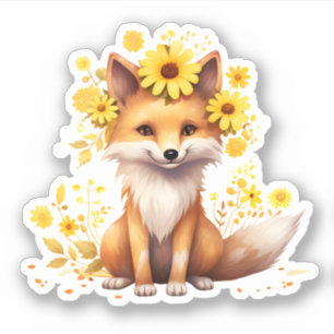 Cute Fox with sunflowers