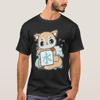 Cute Fox With Water Kanji And Japanese Aesthetic F T-Shirt