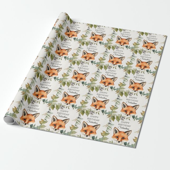 Cute Fox Woodland Animal Birthday Party Wrapping Paper (Unrolled)