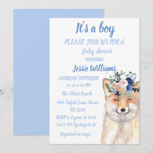 Cute Fox Woodland Animals Rustic Baby boy shower Invitation
