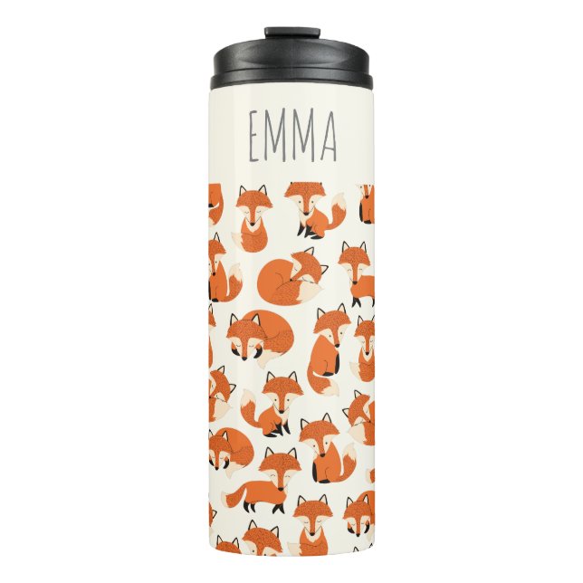 Cute Fox Woodland Autumn Forest Pattern Thermal Tumbler (Front)