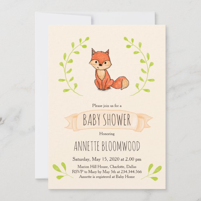 Cute Fox Woodland Baby Shower Invitation (Front)