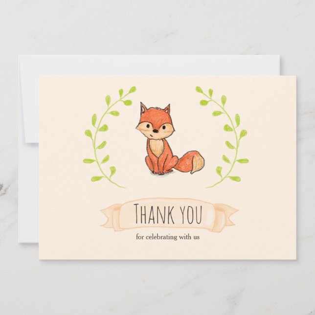 Cute Fox Woodland Baby Shower Thank You (Front)