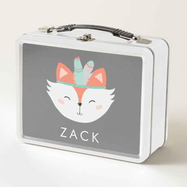 Cute Fox Woodland Boho Forest Critters Arrows Metal Lunch Box (Front)