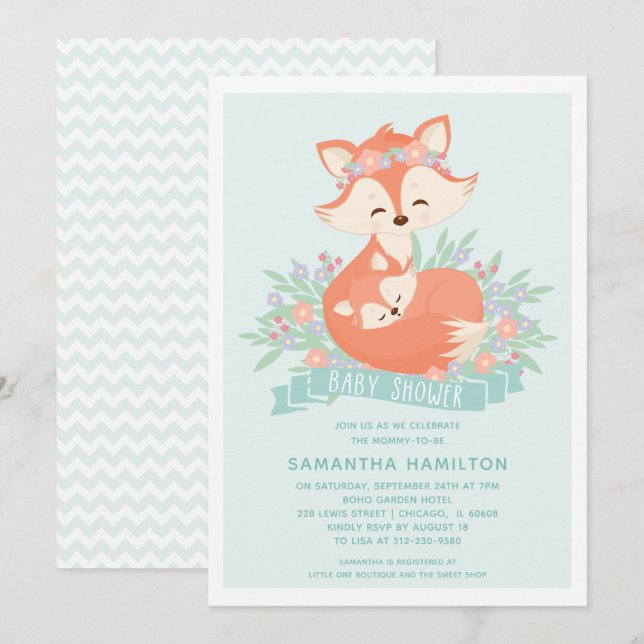 Cute Fox Woodland Boy Baby Shower Invitation (Front/Back)