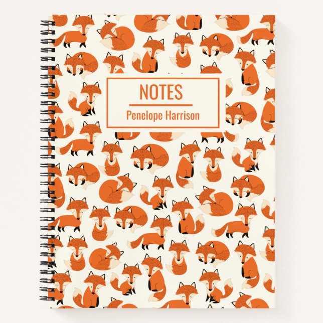 Cute Fox Woodland Forest Pattern Personalised Notebook (Front)