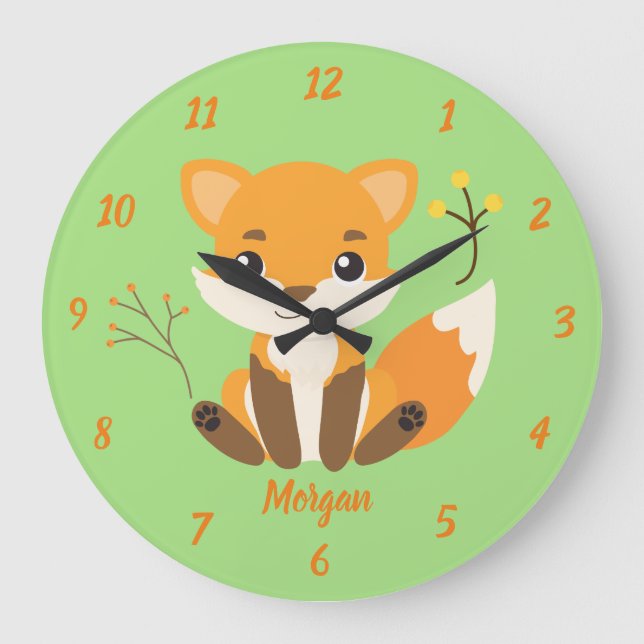 Cute Fox Woodland Nursery Large Clock (Front)