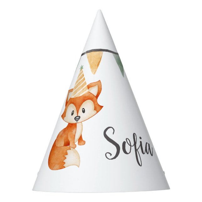 Cute Fox Woodland Party Hat Happy Birthday (Front)