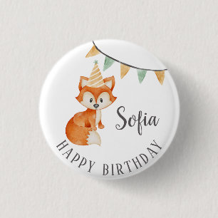 Cute Fox Woodland Party Hat Happy Birthday 3 Cm Round Badge