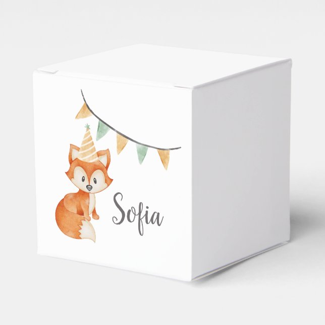 Cute Fox Woodland Party Hat Happy Birthday Favour Box (Front Side)
