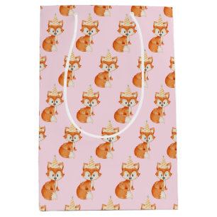 Cute Fox Woodland Party Hat Happy Birthday Pink Medium Gift Bag