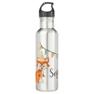 Cute Fox Woodland Party Hat pink 710 Ml Water Bottle