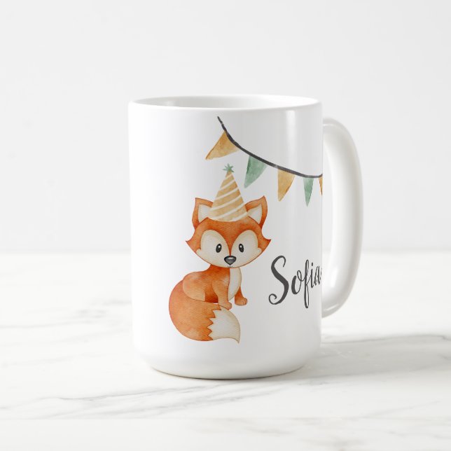 Cute Fox Woodland Party Hat pink Coffee Mug (Front Right)