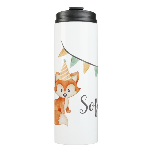 Cute Fox Woodland Party Hat pink Thermal Tumbler (Front)