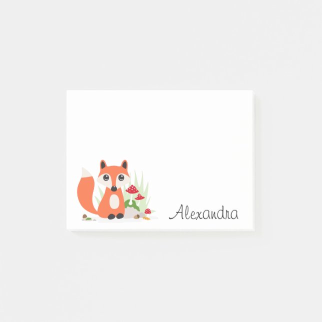 Cute fox woodland personalised name post-it notes (Front)