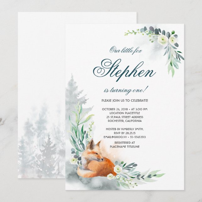 Cute Fox | Woodland Spring Summer Birthday Invitation (Front/Back)