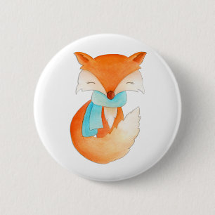 Cute fox wrapped up art button pin