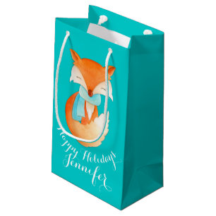 Cute fox wrapped up art named christmas gift bag