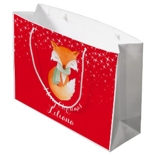 Cute fox wrapped up art named christmas gift bag