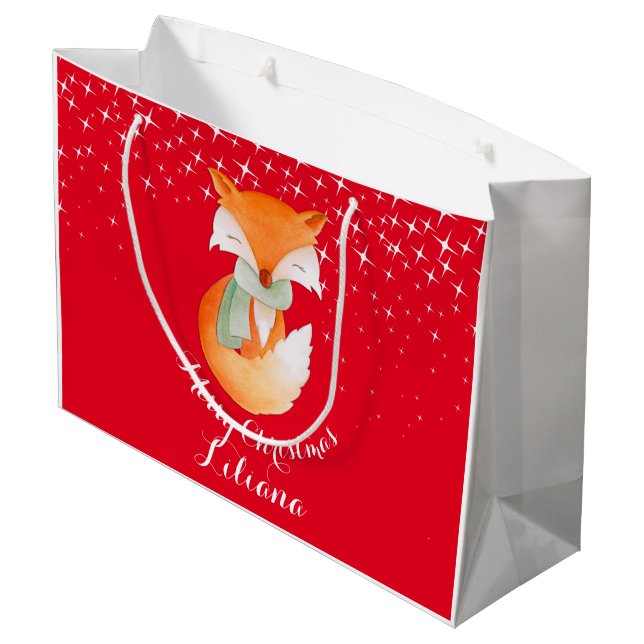 Cute fox wrapped up art named christmas gift bag (Back Angled)