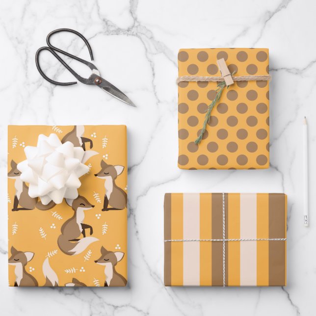 Cute Fox Wrapping Paper Set (Front)