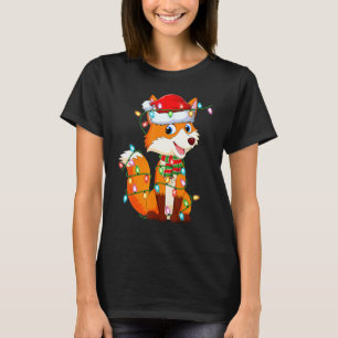 Cute Fox  Xmas Lighting Santa Hat Fox Christmas T-Shirt