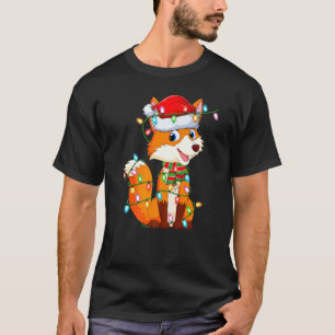 Cute Fox Xmas Lighting Santa Hat Fox Christmas T-Shirt
