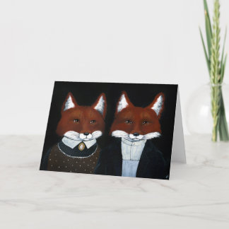 Cute foxes American Gothic anniversary blank card