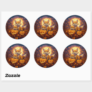 Cute foxes celebrate happy Halloween Classic Round Sticker